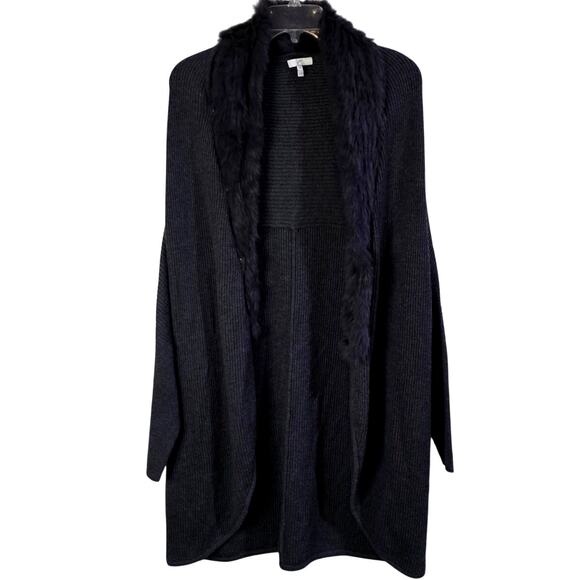 Joie Cardigan Womens M Fur Collar Quiet Luxury Old Money Parisian Chic Gray Knit - Picture 1 of 8